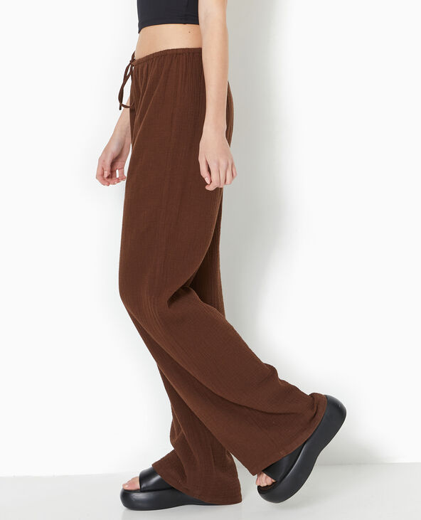 Pantalon large en gaze de coton marron - Pimkie