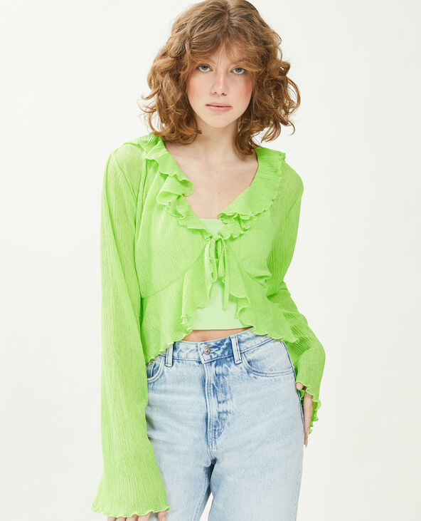 Top à nouer avec volants vert olive - Pimkie