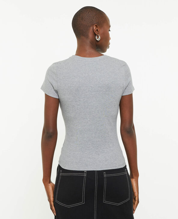 T-shirt manches courtes avec flocage velours gris chiné - Pimkie