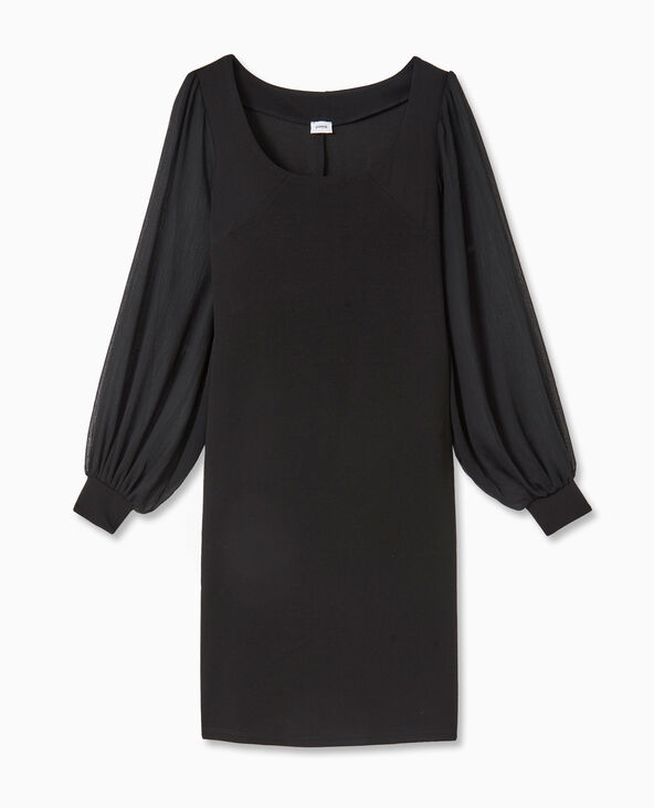 Robe courte avec manches ballons transparentes noir - Pimkie