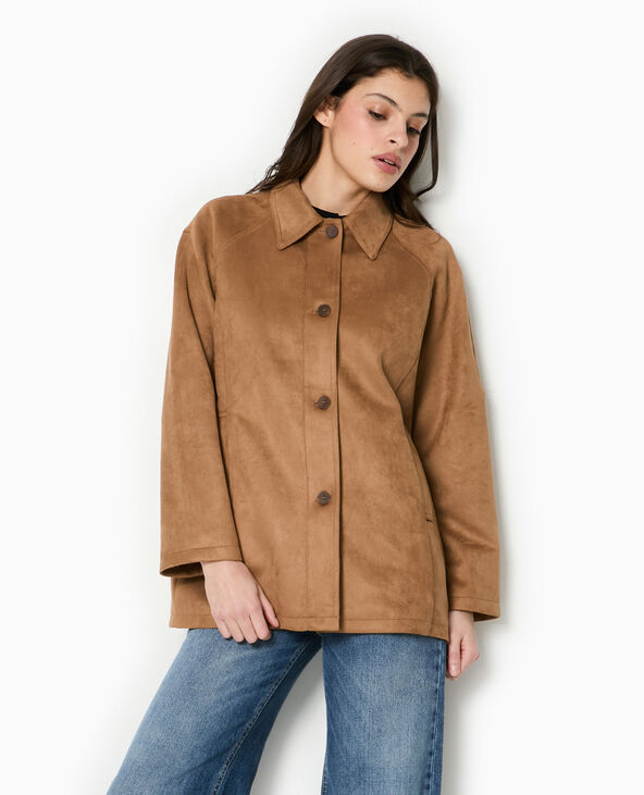 Manteau court en suédine beige - Pimkie