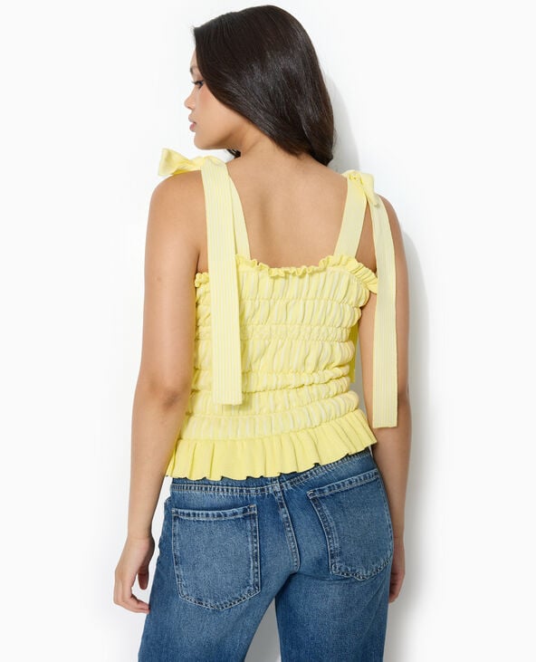 Top en maille avec smock et bretelles à nouer Jaune pâle - Pimkie
