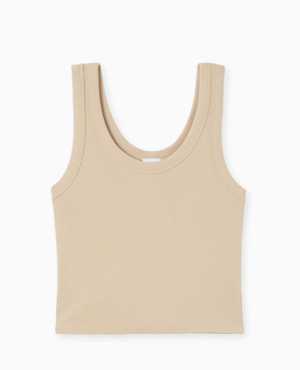 Débardeur court en maille côtelée beige - Pimkie