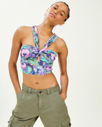Top brassière en tissu satiné plissé violet - Pimkie