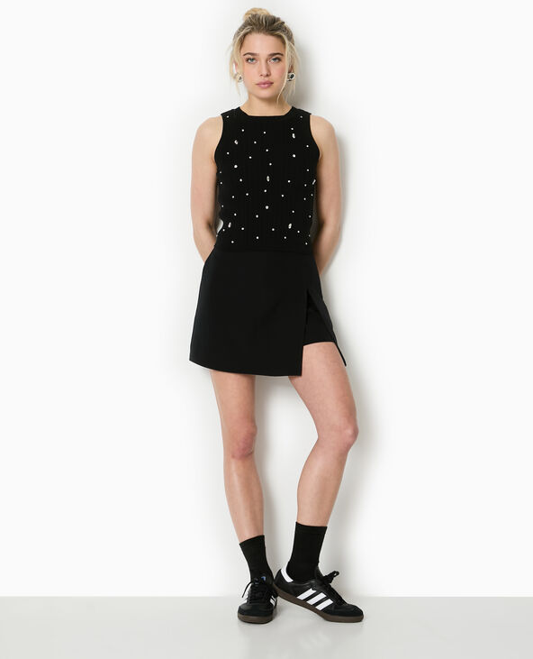 Top sans manches en maille avec strass noir - Pimkie
