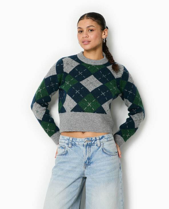 Pull court motif losanges gris chiné - Pimkie