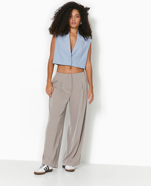 Pantalon large taille basse avec pinces marron - Pimkie