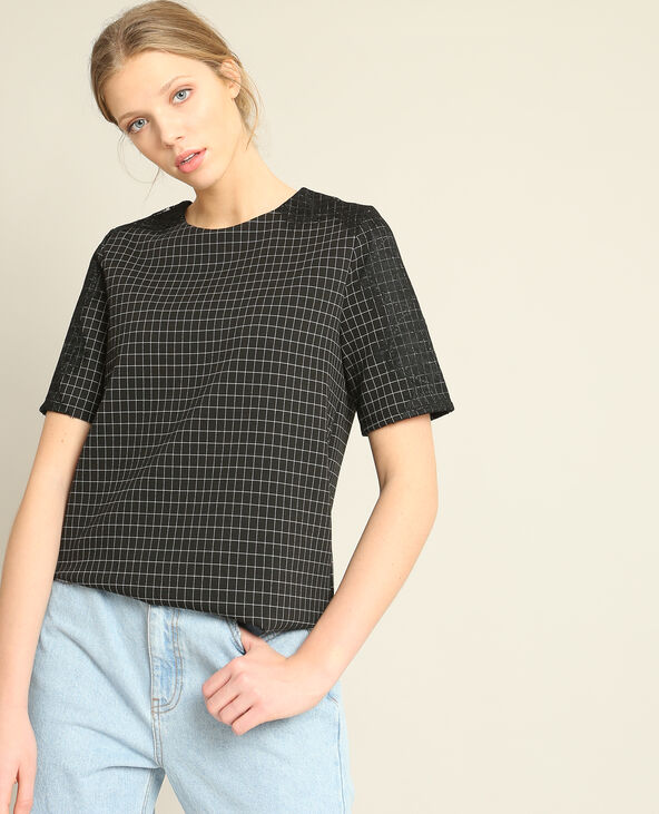 T-shirt à carreaux noir - Pimkie