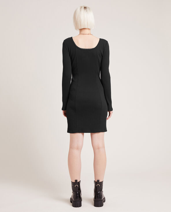 Robe côtelée manches longues noir - Pimkie