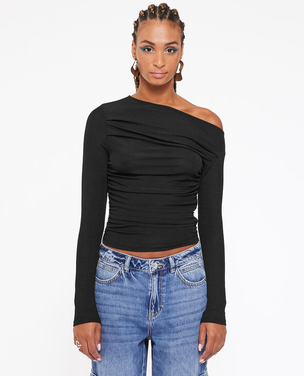 Top manches longues effet drapé noir - Pimkie
