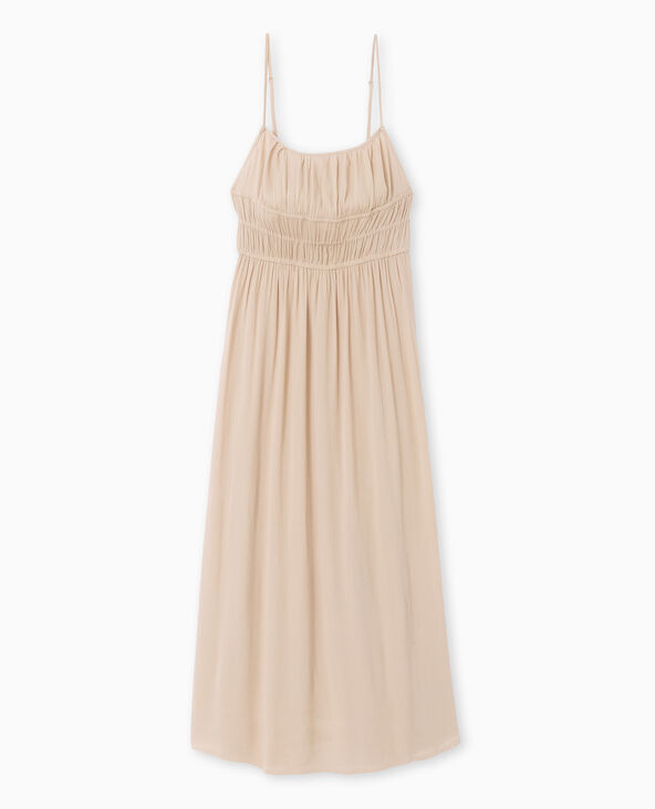Robe longue à bretelles en tissu froissé beige - Pimkie