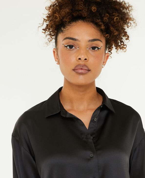 Chemise oversize en satin noir - Pimkie