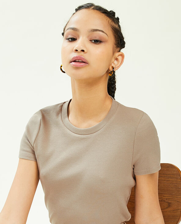 Top maille côtelée taupe - Pimkie