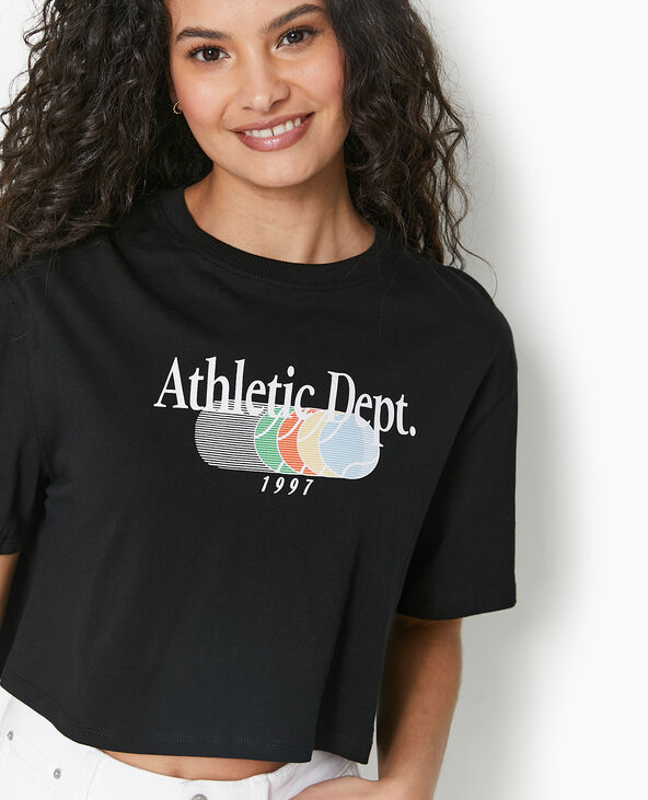 T-shirt cropped avec print devant noir - Pimkie