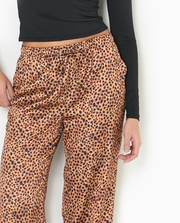 Pantalon large en tissu satiné motif léopard marron - Pimkie
