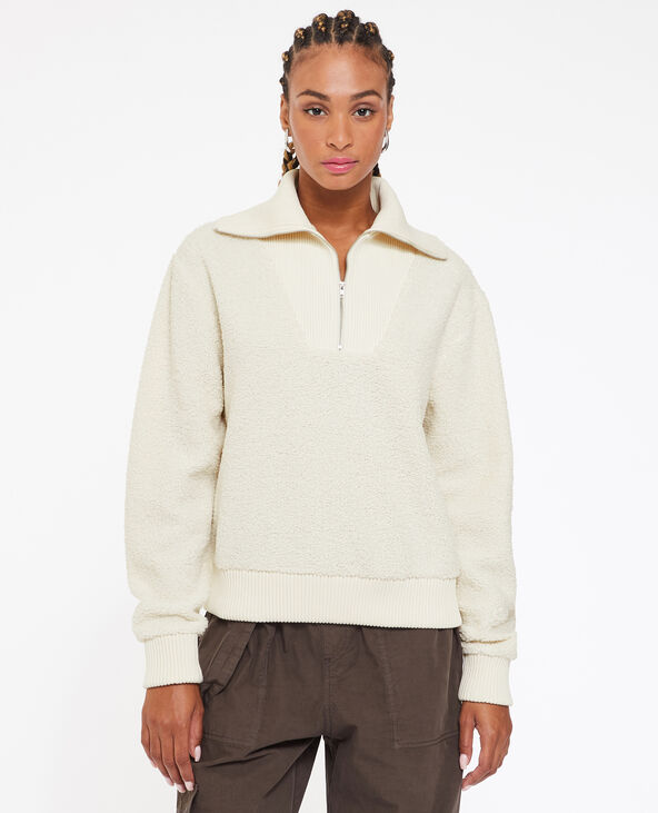 Sweat en sherpa avec col camionneur sable - Pimkie