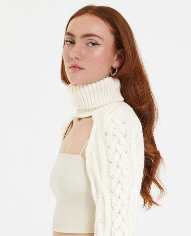 Pull chauffe-épaules en maille torsadée écru - Pimkie