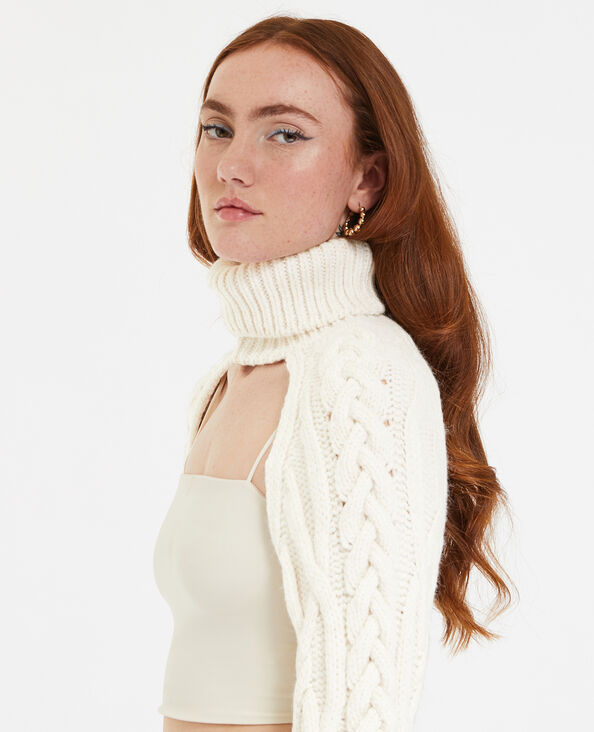 Pull chauffe-épaules en maille torsadée écru - Pimkie