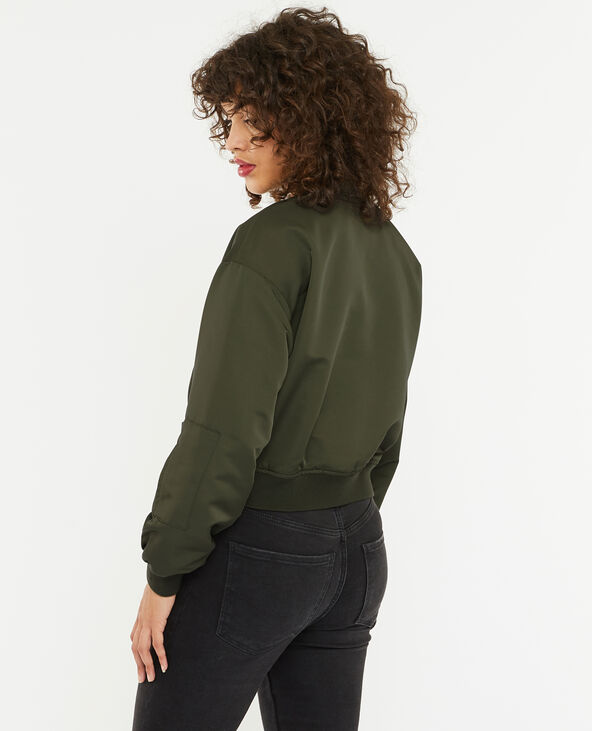 Bomber court en tissu satiné vert kaki - Pimkie