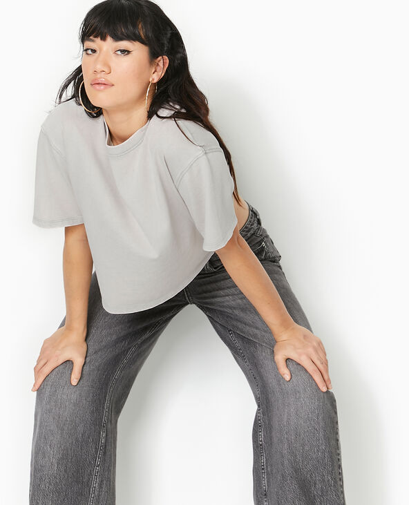 T-shirt court en coton épais effet délavé gris clair - Pimkie