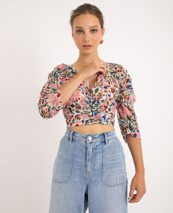 Blouse courte fleurie blanc - Pimkie