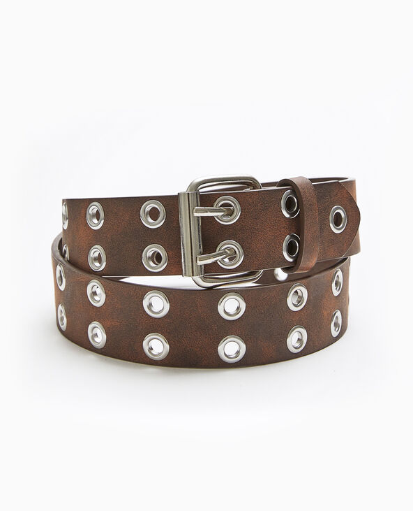 Ceinture aspect vieilli avec œillets métalliques marron - Pimkie