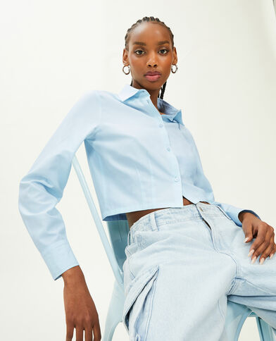 Chemise courte manches longues bleu clair - Pimkie