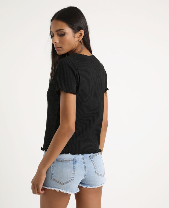 T-shirt à boutons noir - Pimkie