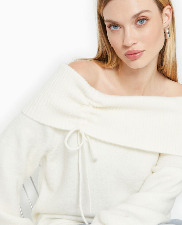 Pull oversize avec encolure Bardot et lien coulissé blanc - Pimkie
