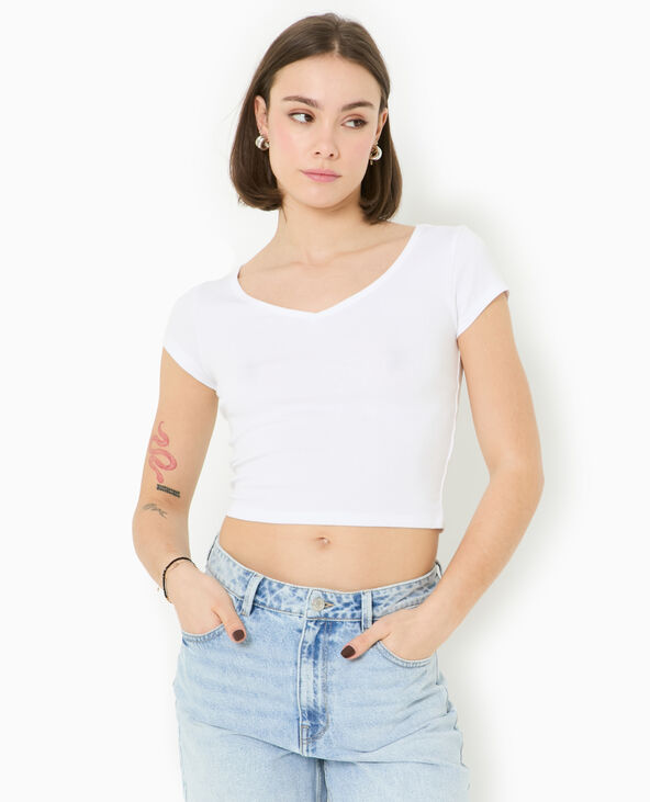 T-shirt court col V blanc - Pimkie