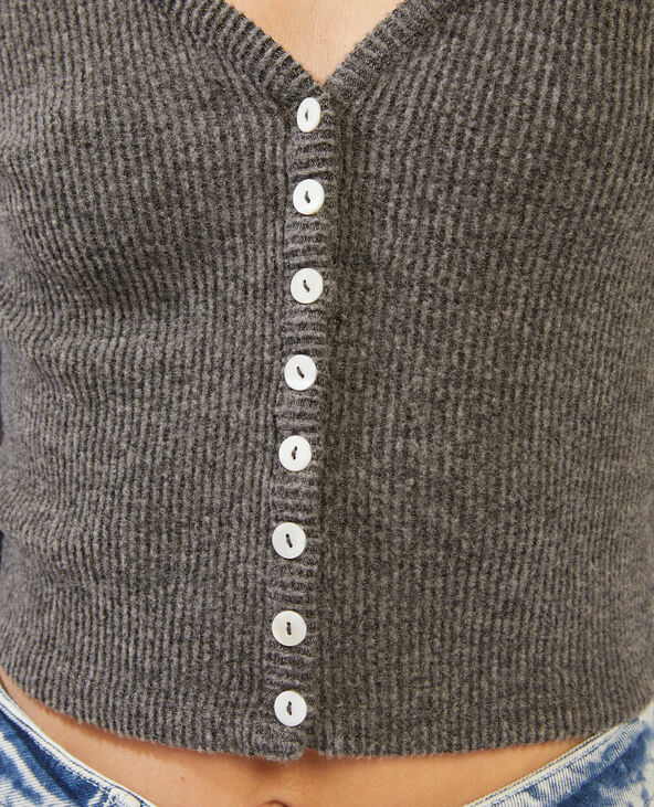 T-shirt côtelé cropped gris - Pimkie