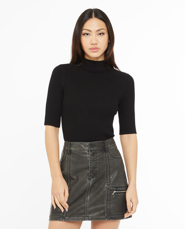 Pull col montant manches courtes noir - Pimkie