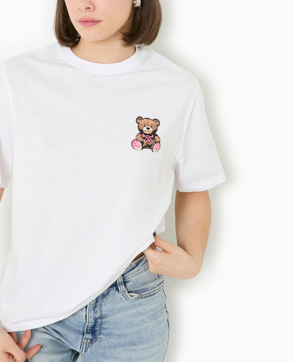 T-shirt ample avec print poitrine et dos blanc - Pimkie