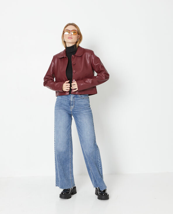 Veste courte en simili cuir avec col Claudine bordeaux - Pimkie