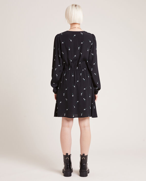 Robe manches longues motif fleurs noir - Pimkie