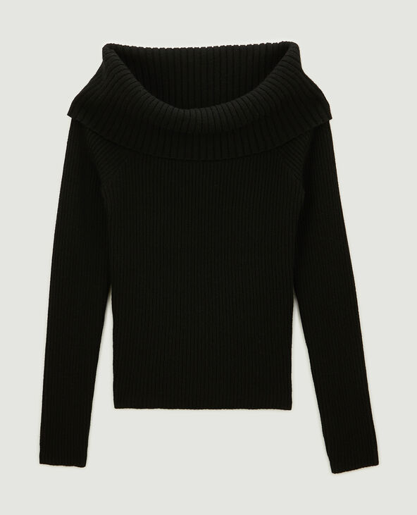 Pull encolure Bardot en maille côtelée noir - Pimkie