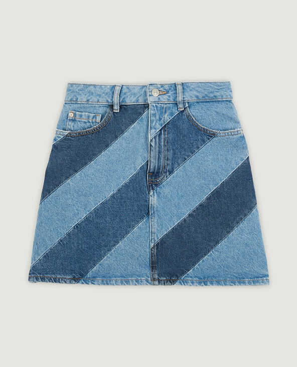 Jupe courte en jean bicolore bleu clair - Pimkie