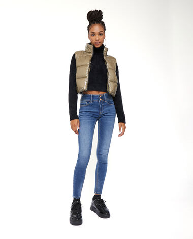 Jean skinny push-up avec double bouton bleu - Pimkie