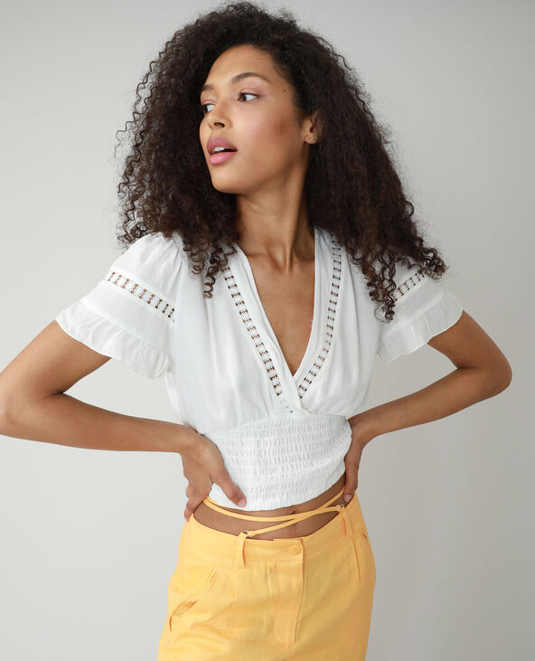 Blouse cropped smockée blanc - Pimkie