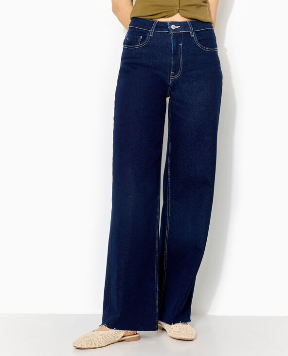 Jean wide taille hautes avec bas coupés bleu - Pimkie