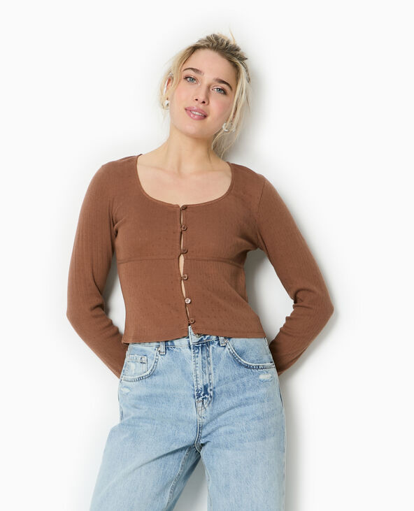 Top cardigan en maille fantaisie marron - Pimkie