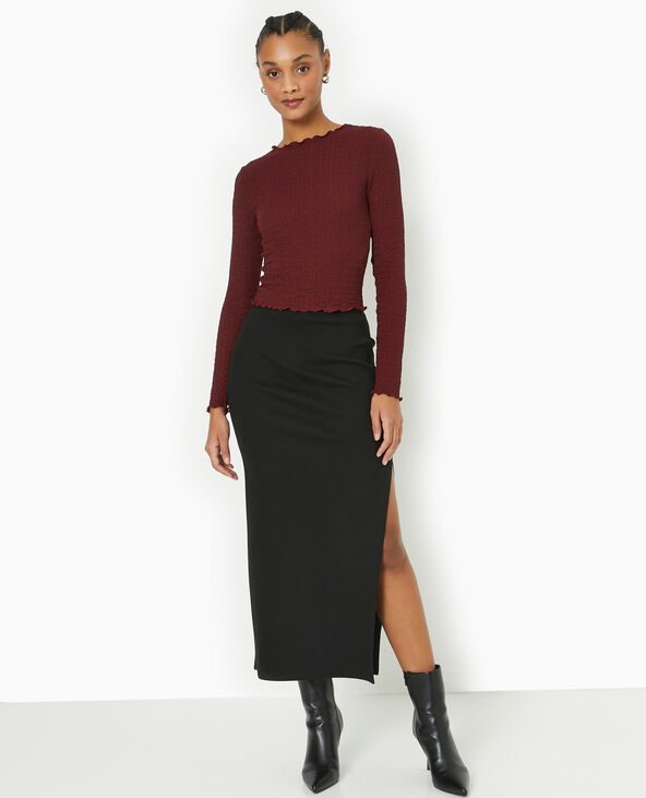 Top manches longues en tissu reliéfé bordeaux - Pimkie