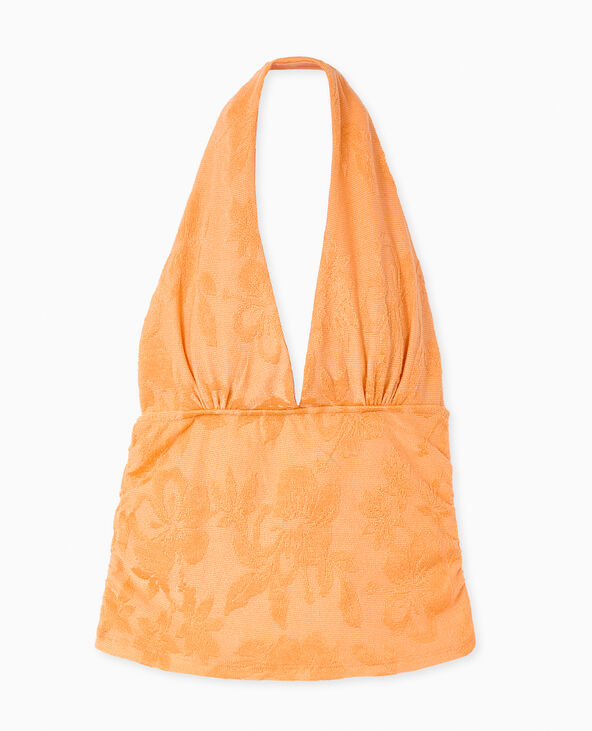 Top dos-nu en éponge jacquard motif fleurs orange - Pimkie