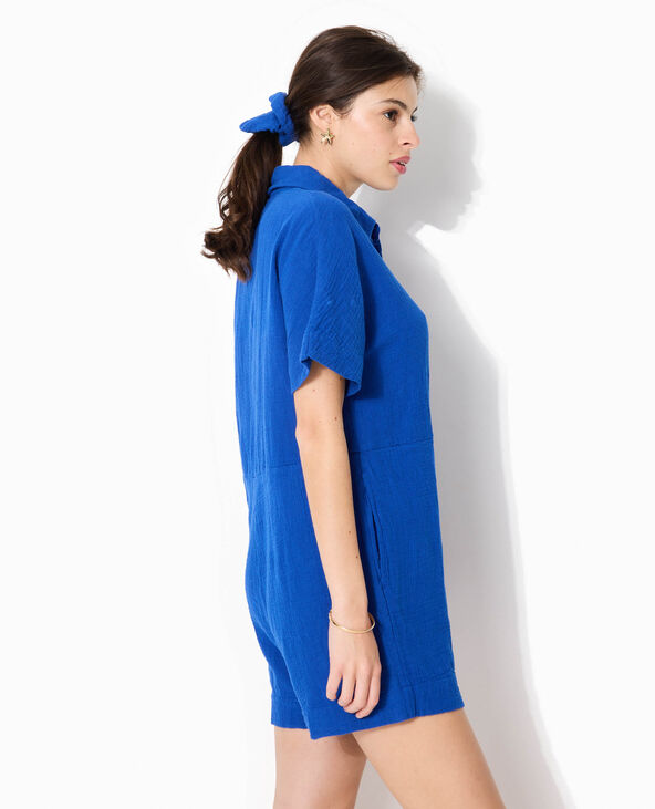 Combishort en gaze de coton bleu marine - Pimkie