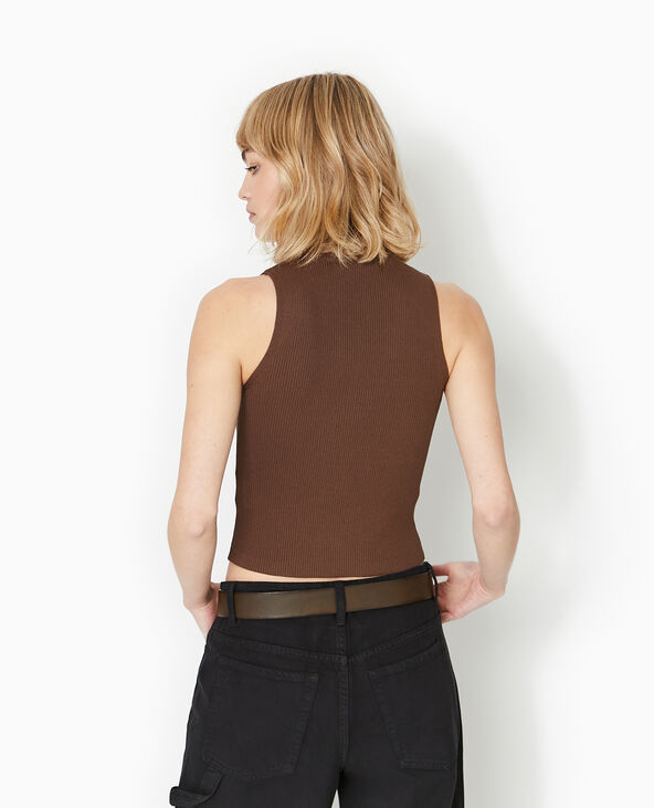 Pull sans manches en maille côtelée marron - Pimkie