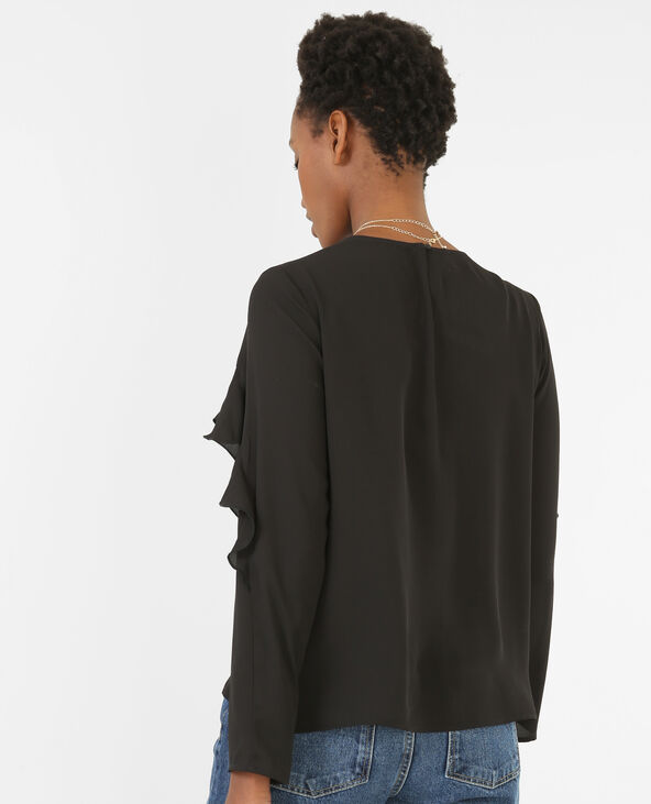 Blouse fluide à volants noir - Pimkie