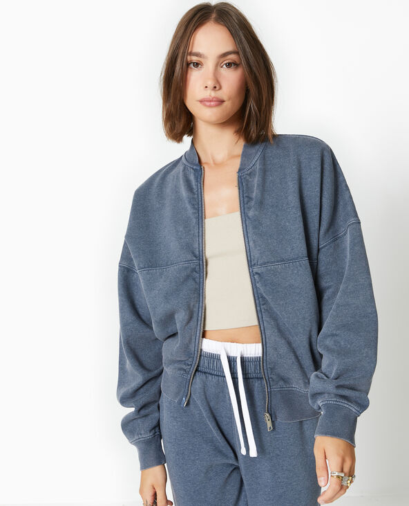 Sweat molleton zippé forme bomber gris foncé - Pimkie