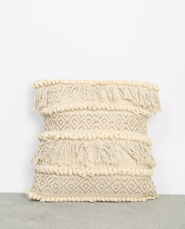 Housse de coussin broderie or et franges blanc - Pimkie