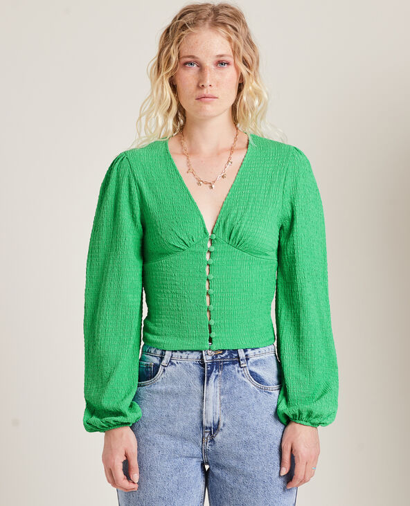 Blouse boutonnée en tissu texturé vert - Pimkie