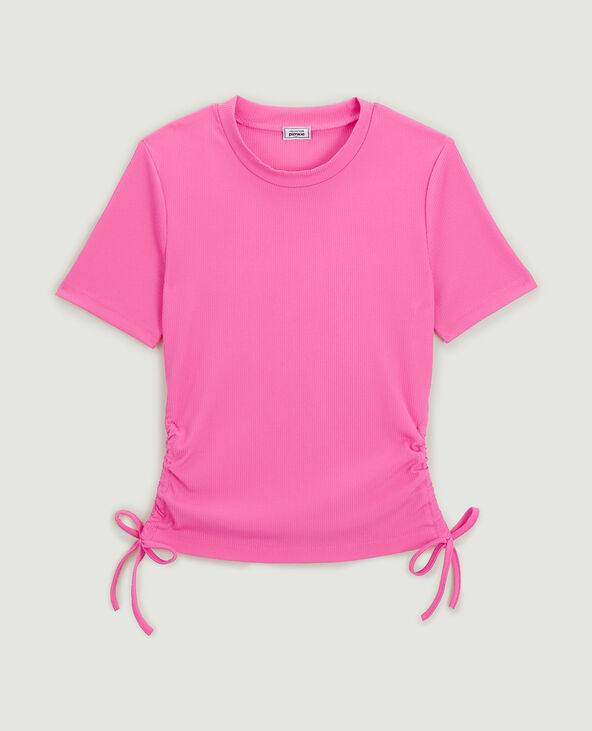 Top maille côtelée avec nœud rose fuchsia - Pimkie